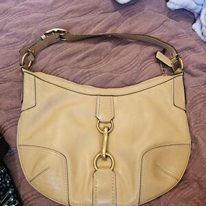 Coach Cream Leather Shoulder Bag with Gold Accents